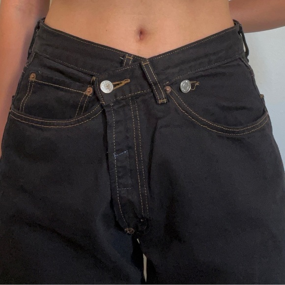 VINTAGE IAMKOKO.LA LEVI’S 550 BLACK REWORKED CRISSCROSS WAISTLINE - Picture 1 of 4